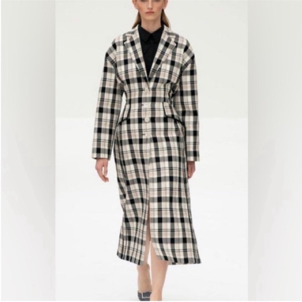 Carolina Herrera Tartan Trench Coat Size 4 cinched waist and bow detail